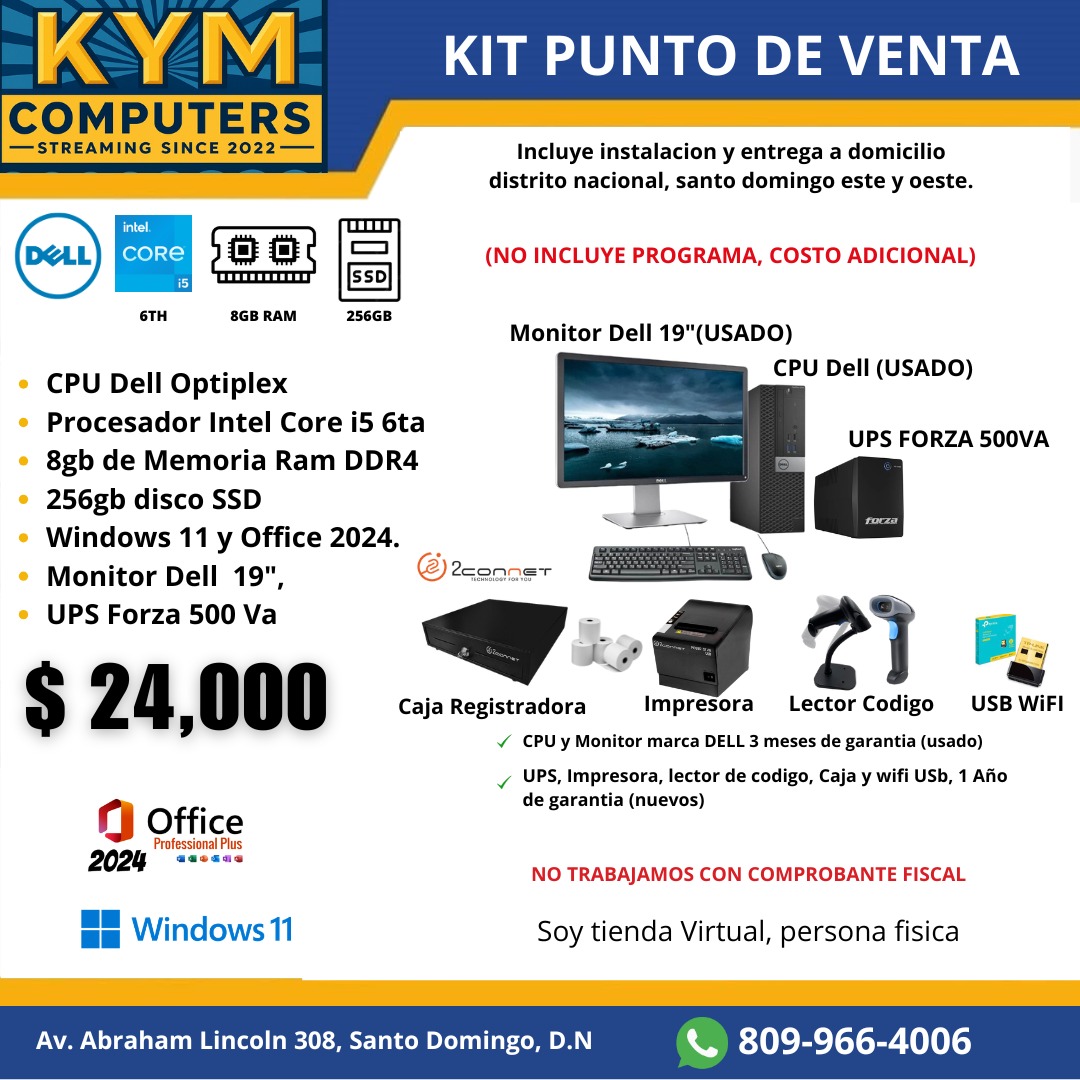 Kit Punto de Venta Clásico - Computadora, monitor, impresora y gaveta